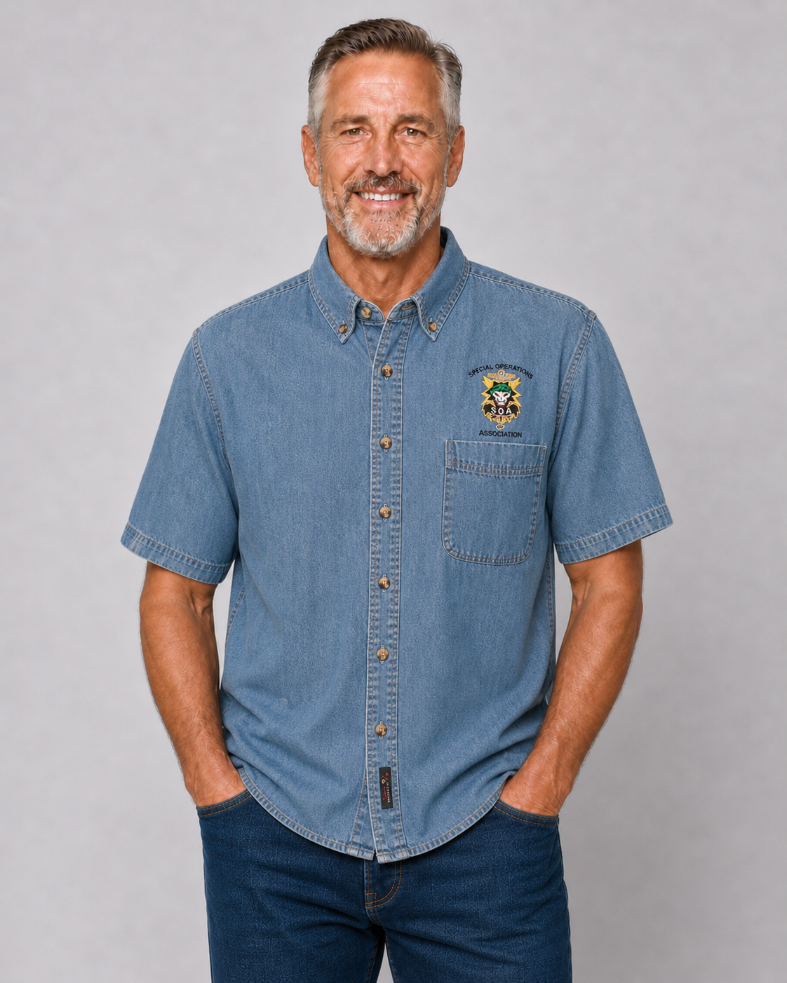 Denim Shirt, Short sleeve, W/SOA logo Embroidered