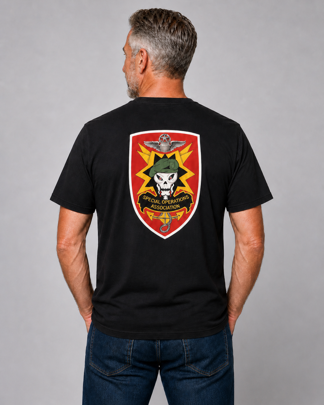 Tshirt, Black W/ SOA Red Shield logo on back no pocket