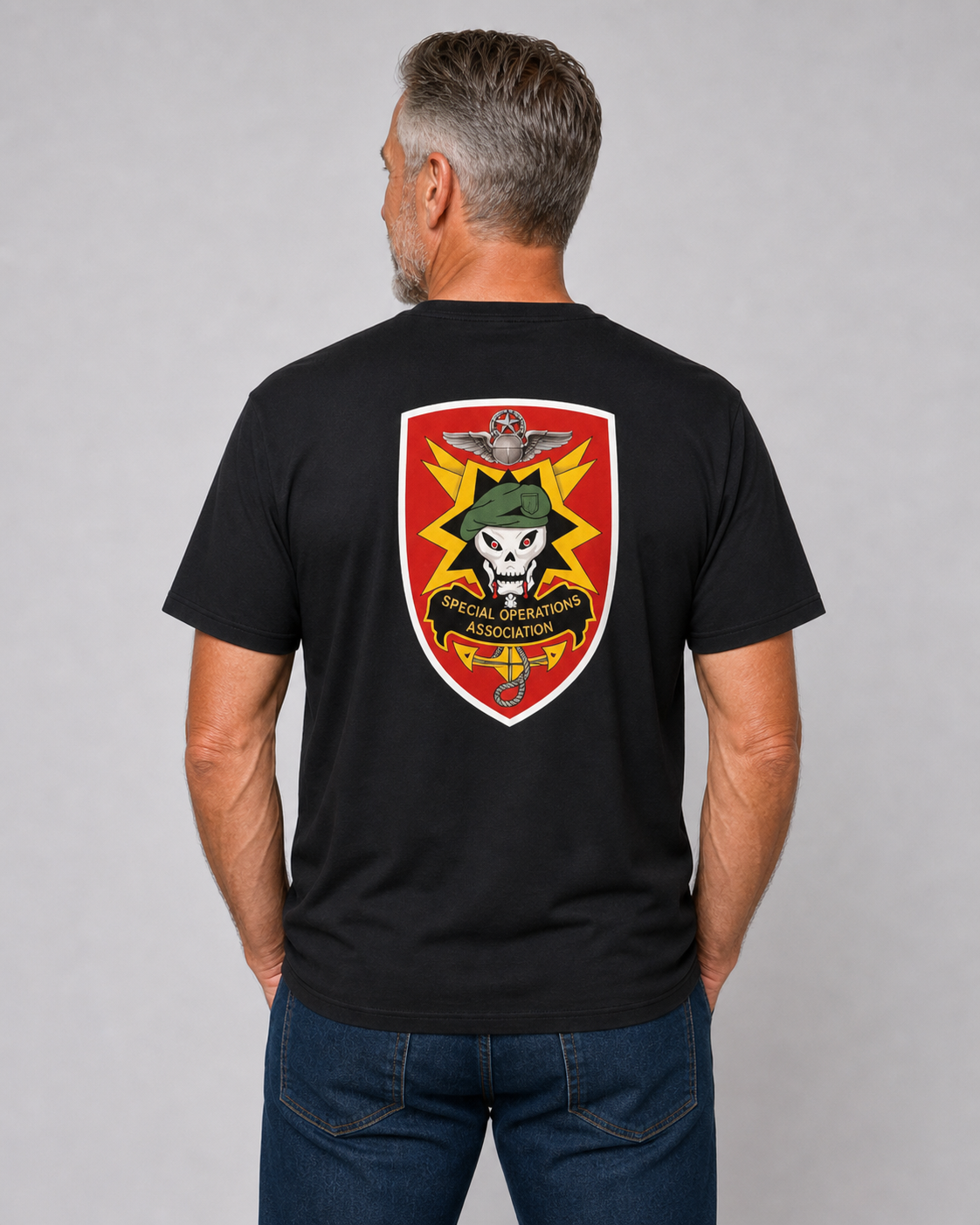 Tshirt, Black W/ SOA Red Shield logo on back W/ Pocket