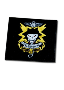 Patch square SOA logo embroidered on black background