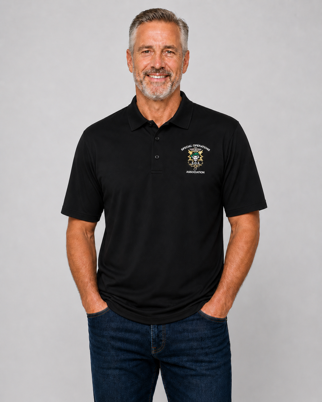 Polo Shirt, Dry fit W/SOA logo Embroidered-Black