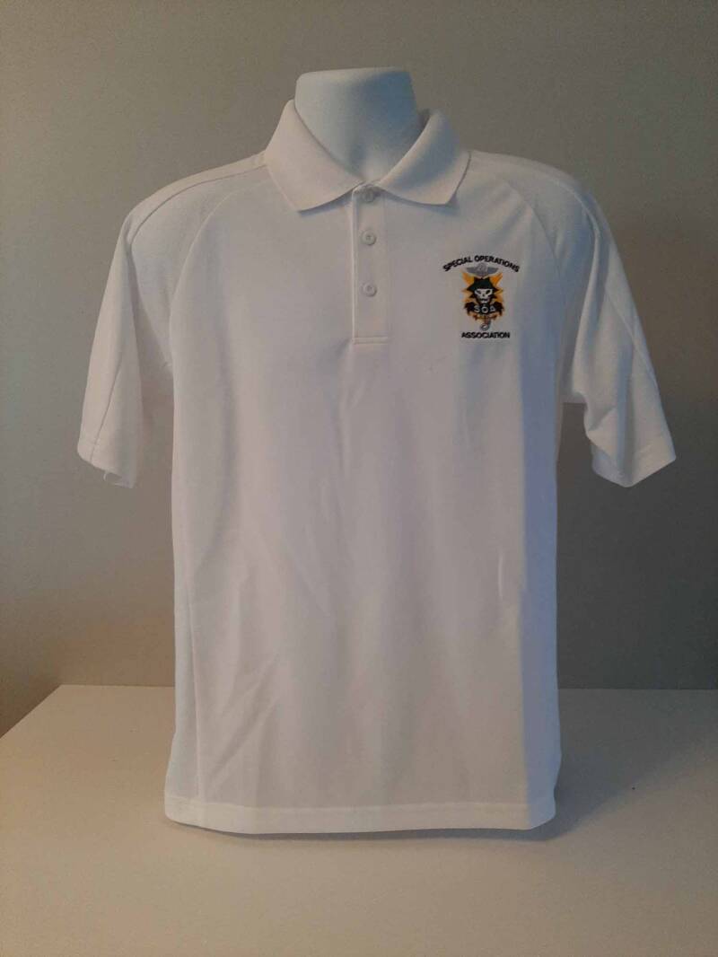 Polo Shirt, Dry fit W/SOA logo Embroidered-White