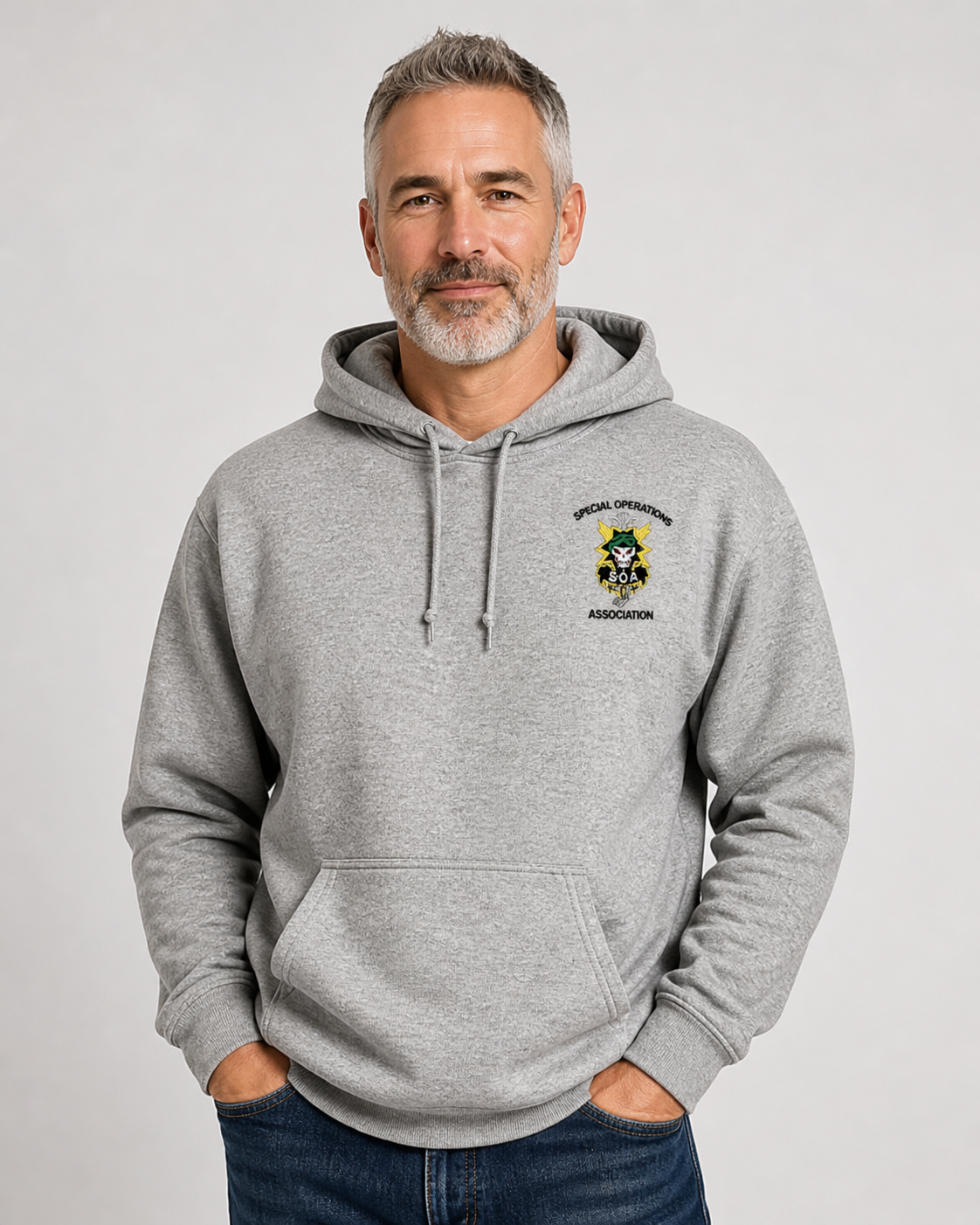 Hooded Sweatshirt, Light Gray W/SOA logo Embroidered
