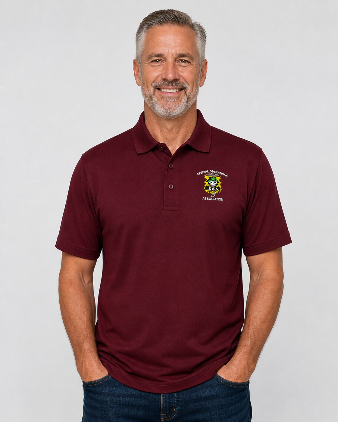 Polo Shirt, Dry fit W/SOA logo Embroidered-Maroon