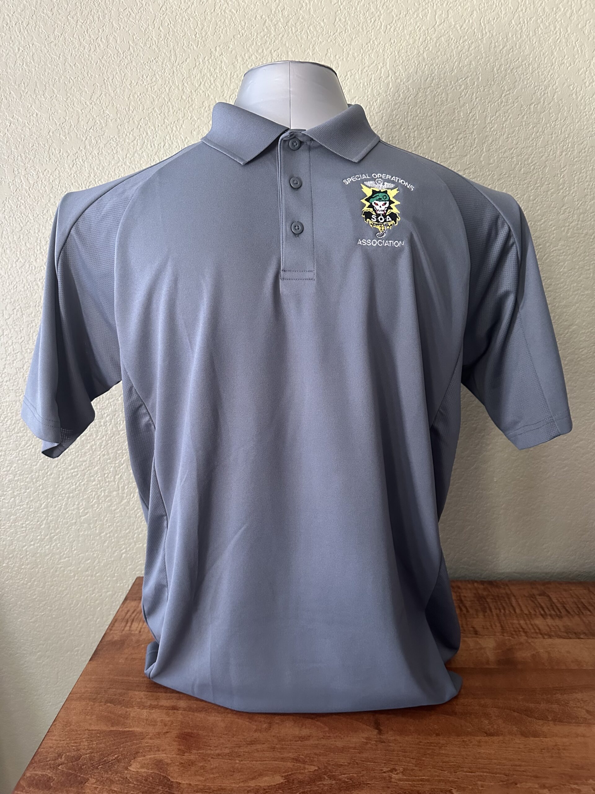Polo Shirt, Dry fit W/SOA logo Embroidered-Heather Gray