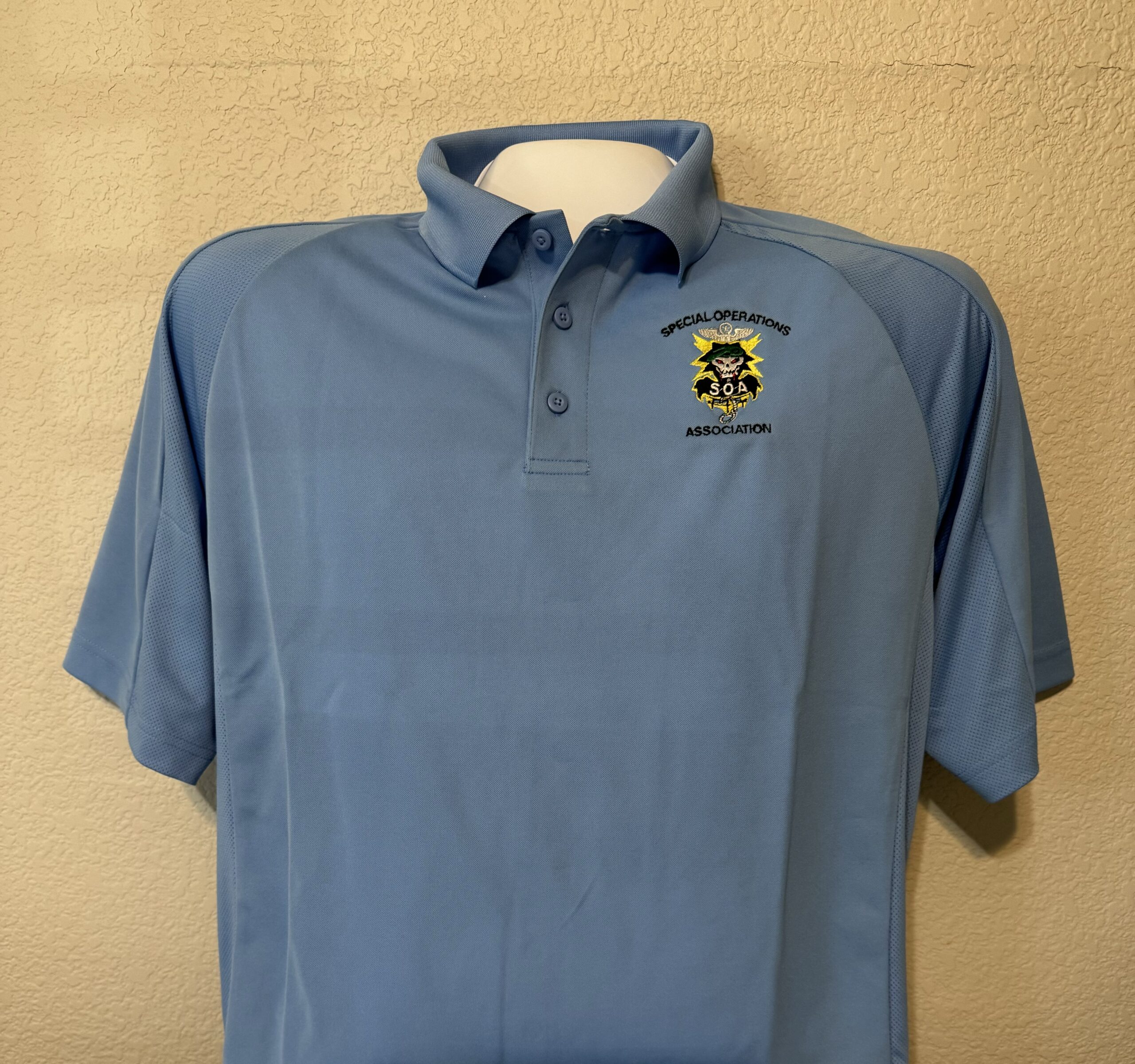 Polo Shirt, Dry fit W/SOA logo Embroidered- Carolina Blue