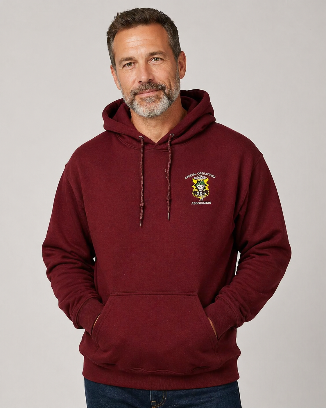 Hooded Sweatshirt, Maroon W/SOA logo Embroidered (pull over)