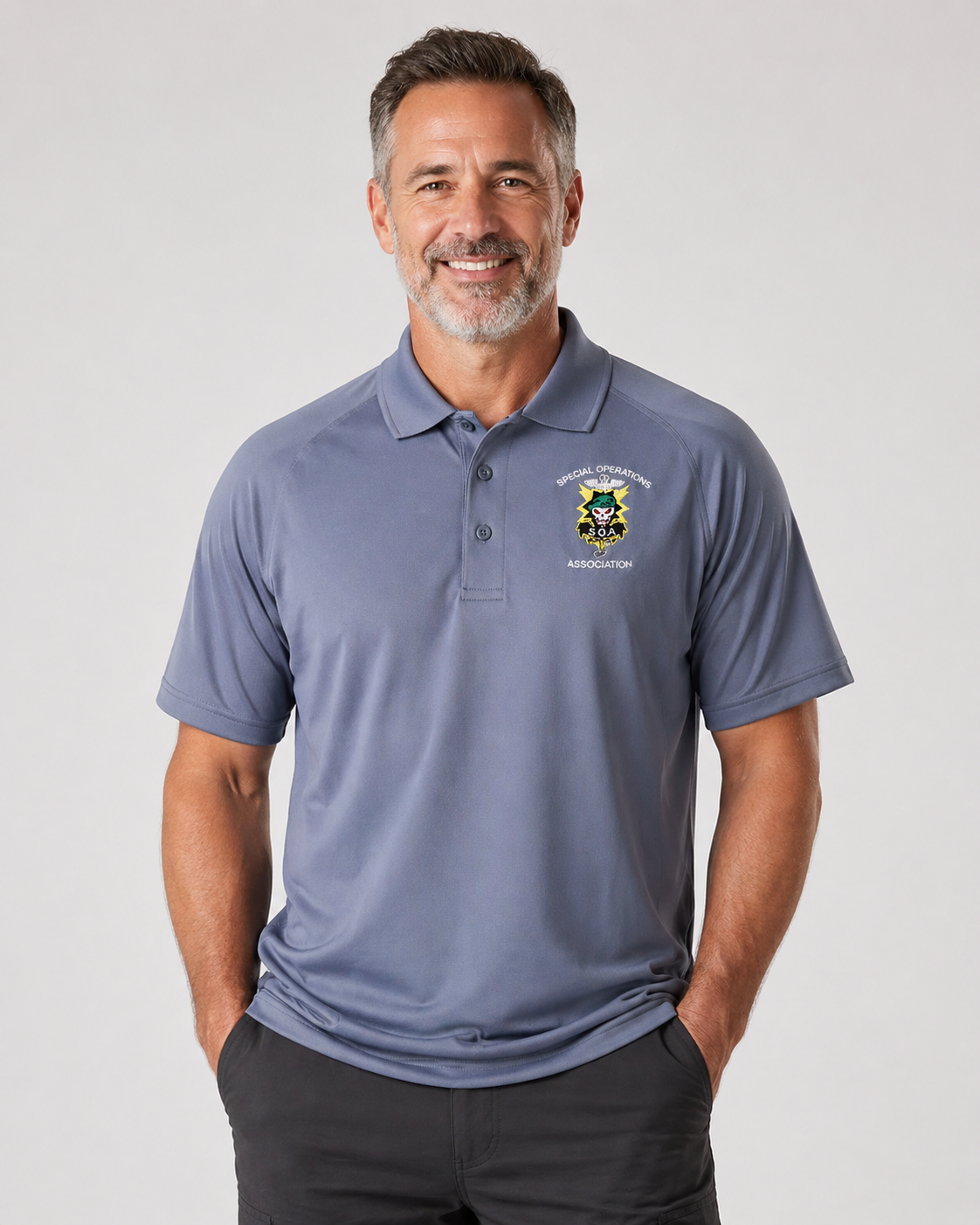 Polo Shirt, Dry fit W/SOA logo Embroidered-Heather Gray