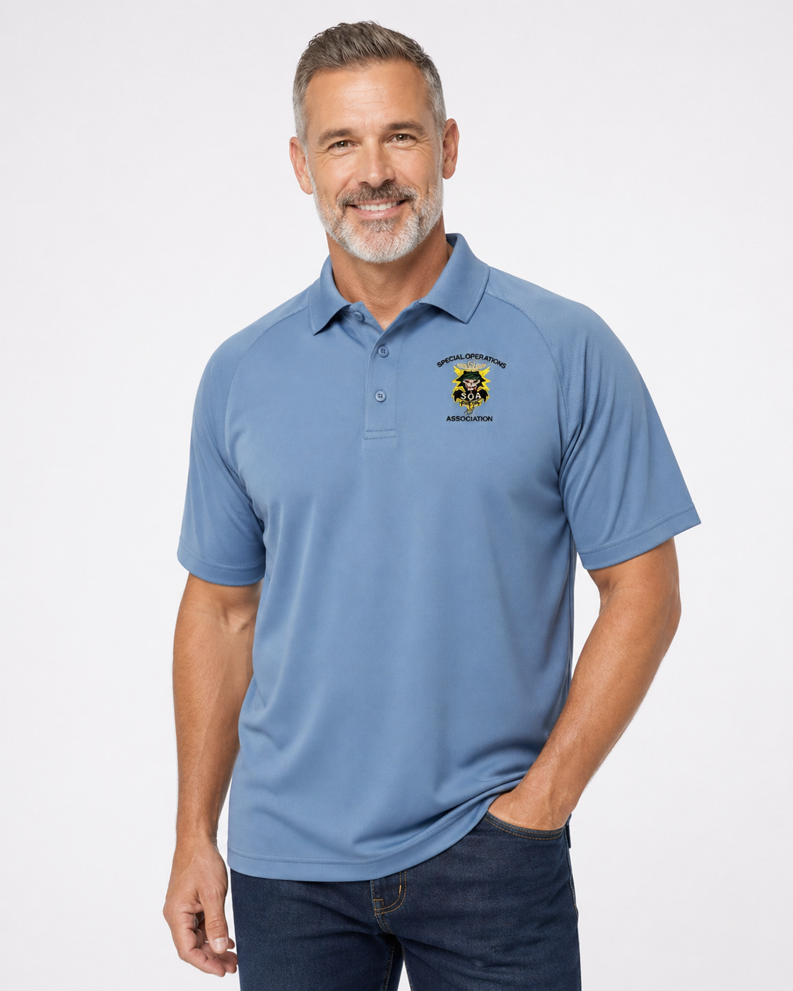 Polo Shirt, Dry fit W/SOA logo Embroidered- Carolina Blue